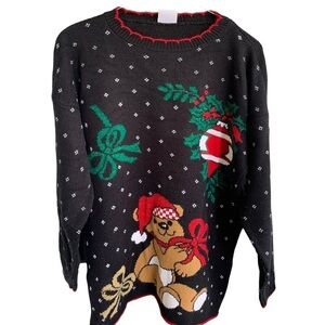 Vintage Christmas Holiday Sweater Teddy Bear Size XL Crewneck